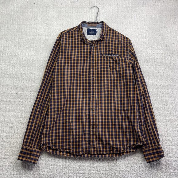 Scotch & Soda Men's L Check Orange Plaid Button Up Long Sleeve Shirt Outdoor - Picture 1 of 11